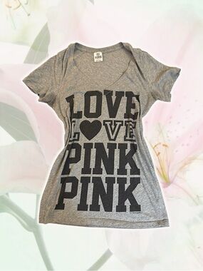 PINK Victoria's Secret Gray Tee with Black Logo